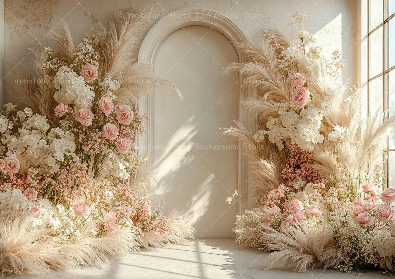 Mehofond Photography Background Minimalist Design With White Walls Arched Flowers Sunshine Kids Family Portrait Backdrop Decor