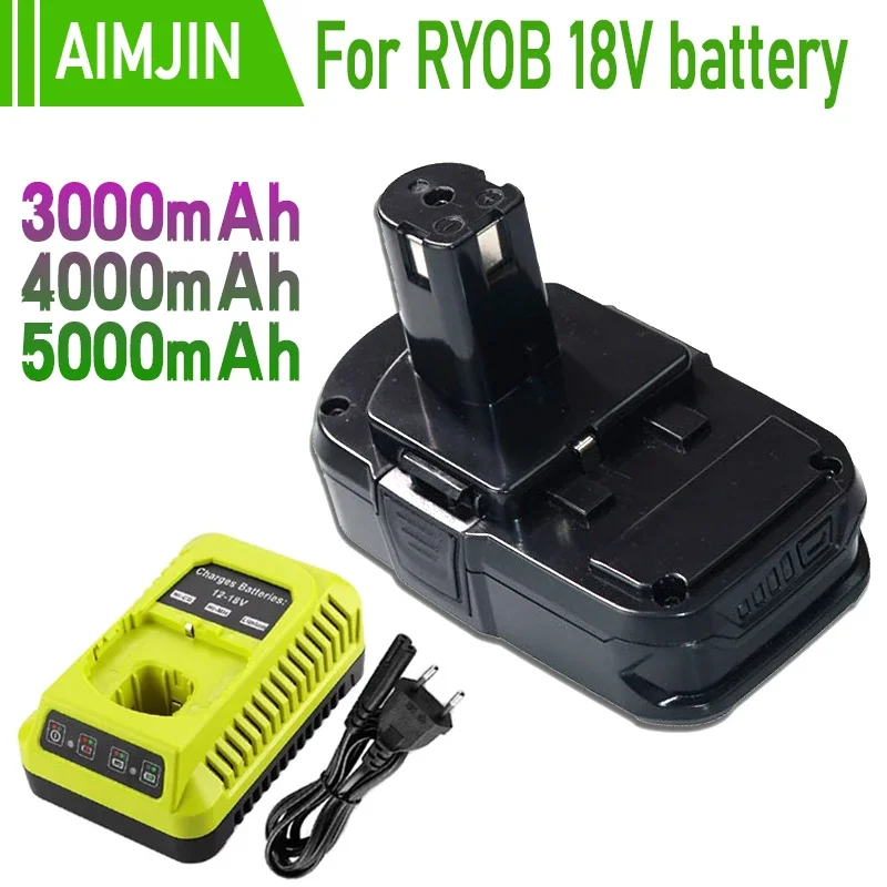 3.0Ah 4.0Ah 5.0Ah For RYOBI P108 18V Battery 18 Volt Lithium-Ion Power Tools P104 P107 RB18L50 RB18L20 P108