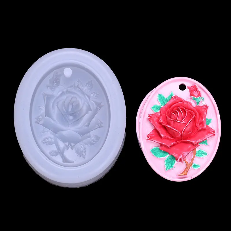 Handmade DIY Automobile Aromatherapy Pendant with Hole Rose Leaves Embossed Hanging Fragrant Stone Jewelry Decoration Mold