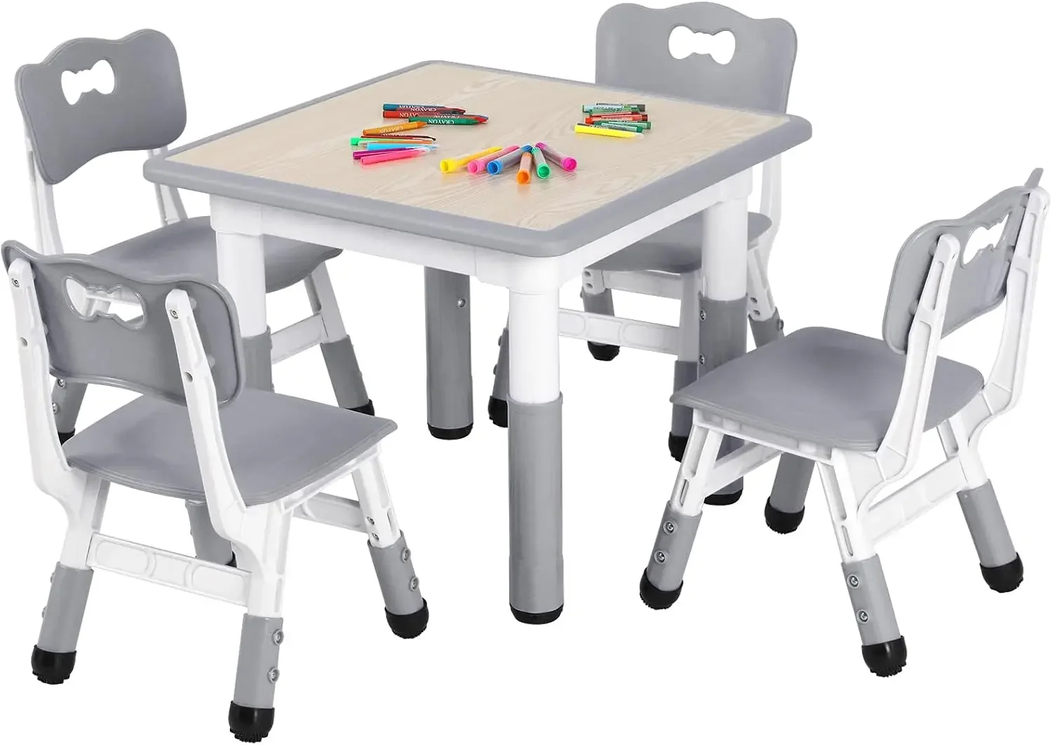 Kids Table and 4 Chairs Set, Anti-Slip Toddler Activity Desk | Height Adjustable ((18.9