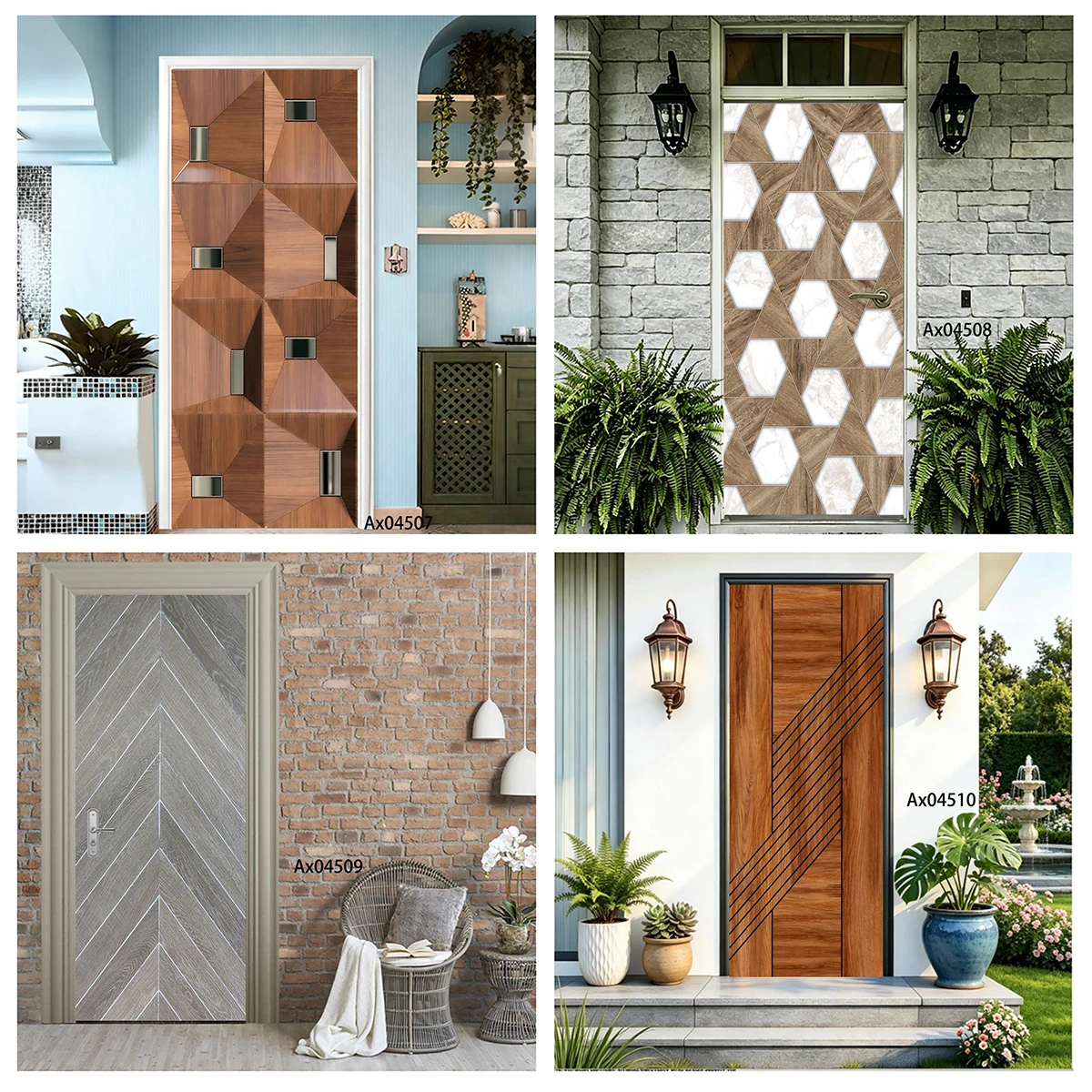 Irregular Triangle Patchwork Natural Wood Door Sticker