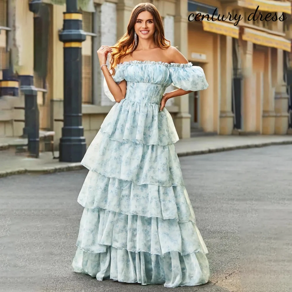 

Customized Tulle Ruched Evening Dress Modern Zipper Flower Print Party Dress Exquisite Boat Neck Prom Party Gown robe soiree