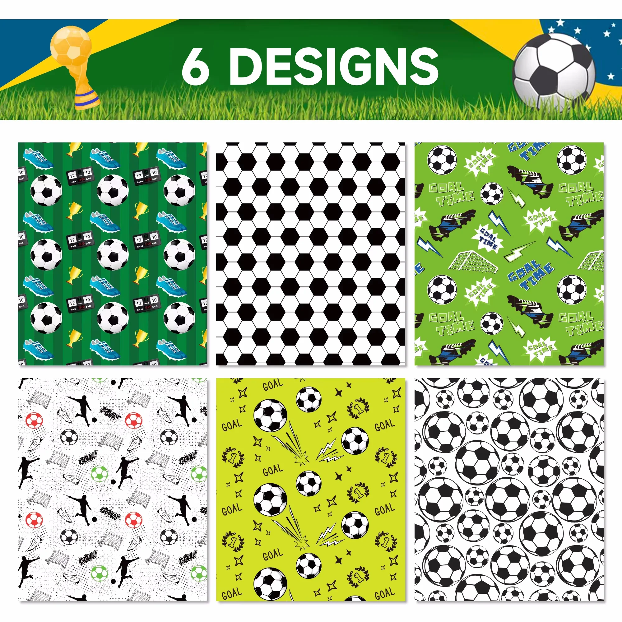 12 قطعة من مواد تغليف نمط كرة القدم الرياضية باللونين الأخضر والأبيض، هدايا حفلات أعياد الميلاد، أوراق تزيين للتغليف الحرفية #3