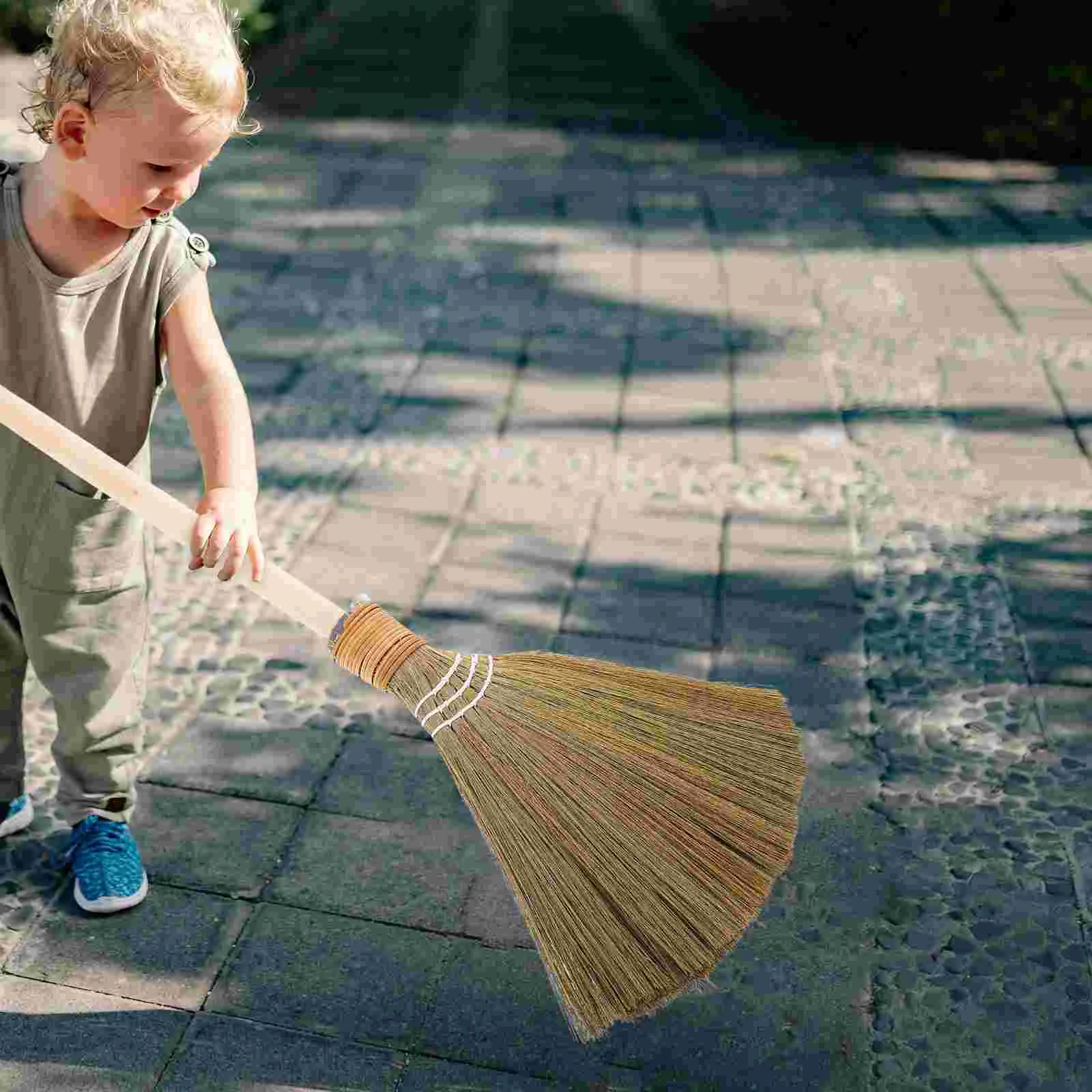 Straw Bamboo Broom Kids Cleaning Toy Soft Bristles Indoor Household Chores Living Room Dust Floor Sweeper Rustic