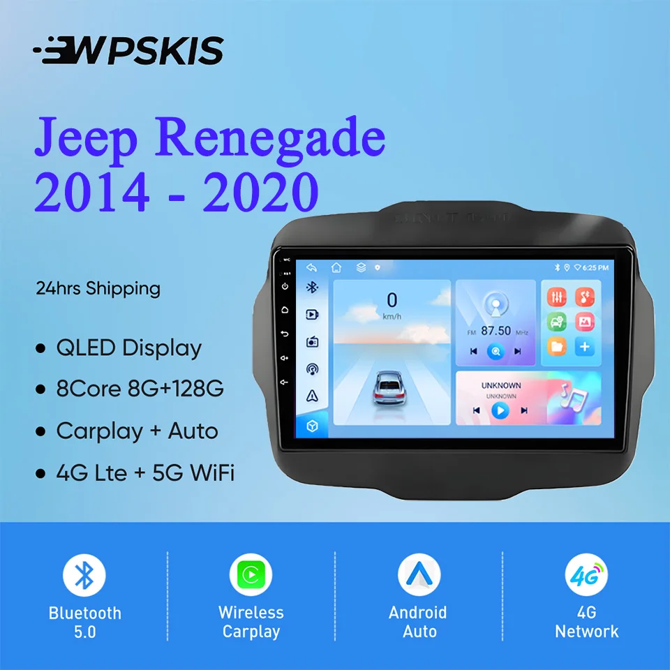 أندرويد 14 8 جيجابايت لسيارة Jeep Renegade 2014 - 2020 راديو السيارة والفيديو والوسائط المتعددة والكمبيوتر اللوحي ونظام تحديد المواقع نافي وحدة الرأس Carplay Auto RDS DAB +