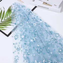 0.5/1/2/3 Yard Gold Snowflake Print Mesh Fabric Christmas for DIY Princess Dresses,Stage Costumes,Festive Atmosphere Decoration