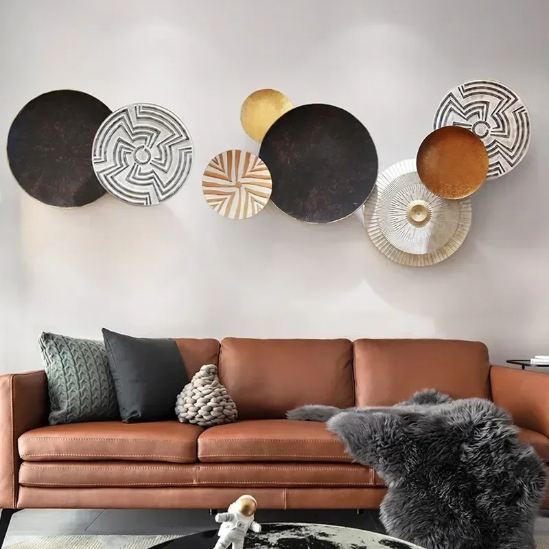 Vintage Wrought Iron Wall Art Metal Hanging Decor Living Room Sofa American Simple Home Decoration Pendant