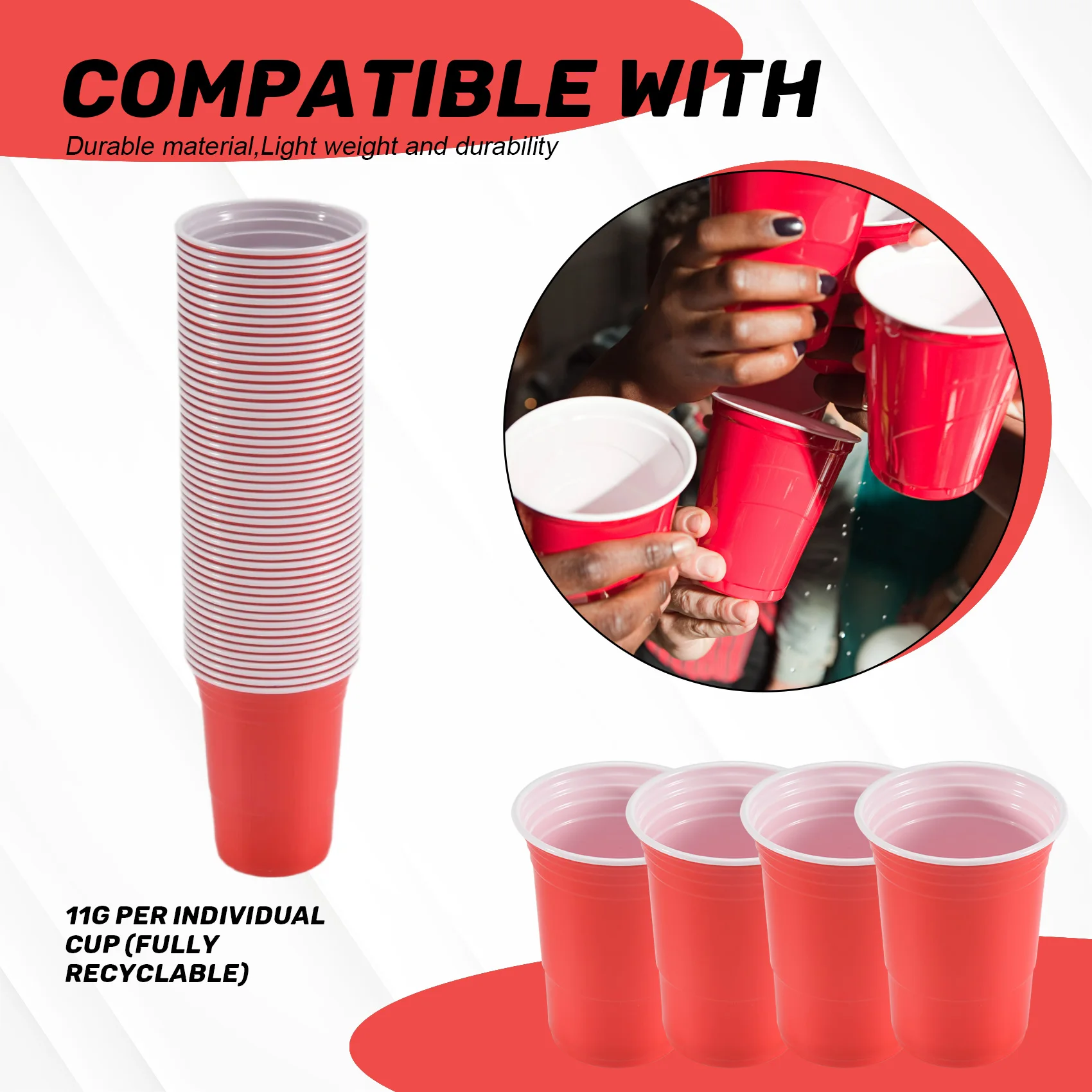أكواب للاستعمال مرة واحدة 50 قطعة/المجموعة 450 مللي كوب بلاستك أحمر للاستعمال مرة واحدة كوب بار لوازم المطاعم لـ