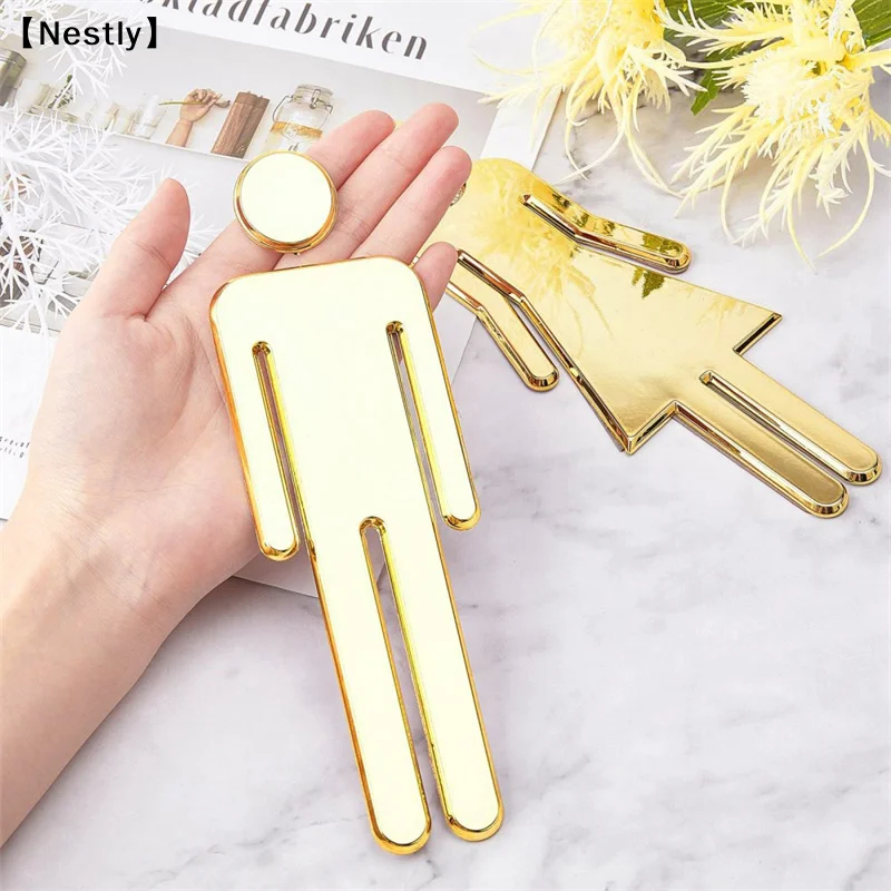 Acrylic 3D Toilet Sign Plate Elegant Wash Room Door Wall Label Sticker WC Bathroom Signage Board Art Home Bathroom Decor〔Nest〕