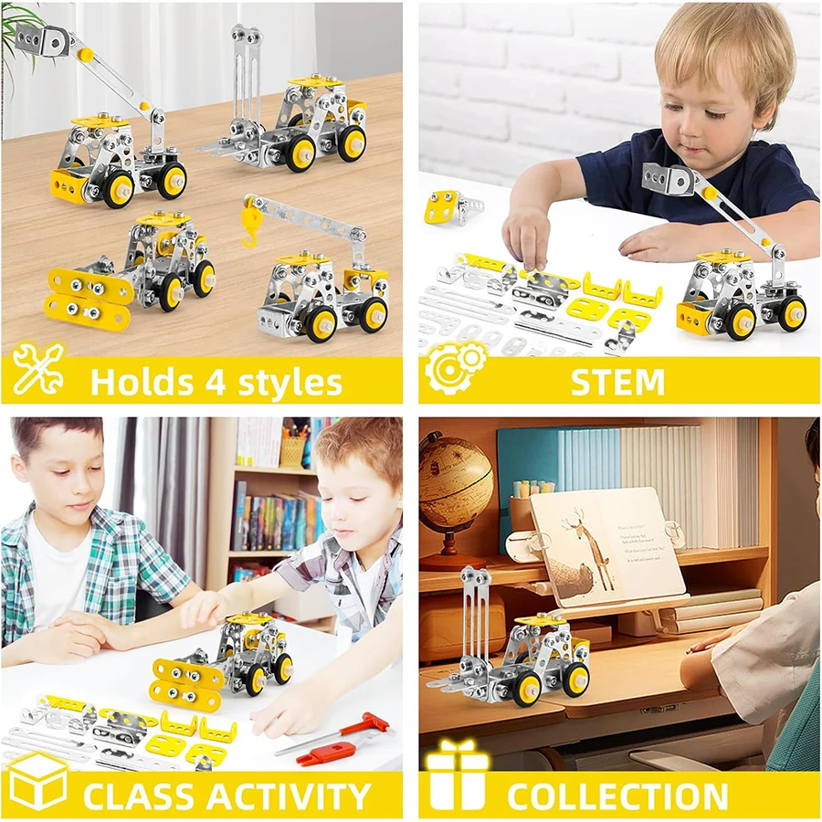 330pc 4in1 jouets de Construction véhicules d'ingénierie en métal modèle kit bloc jouets 4 modèles véhicules de Construction ensembles de Construction pour les enfants