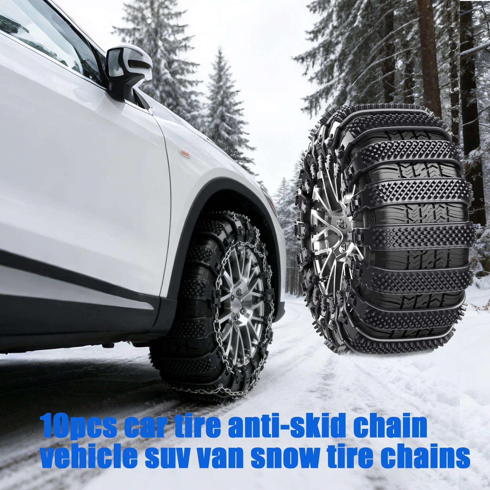 Tire Chains For Trucks 10piece Anti-Slip Adjustable Wheel Ties Belts Snow Truck Tire Chains For Ice Winter Hiking Trailer