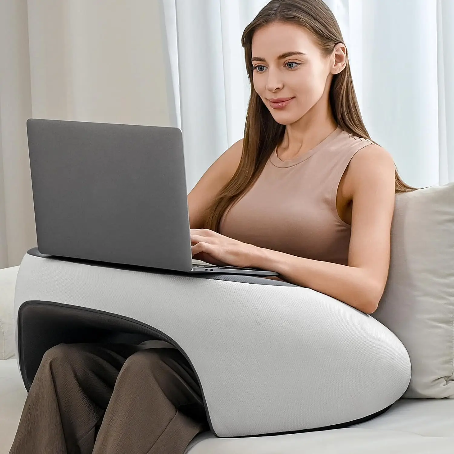 

Memory Foam Reading Pillow for Adults, Arm Support Lap Desk for Gaming, Working, Crocheting in Bed or Sofa (Grey)