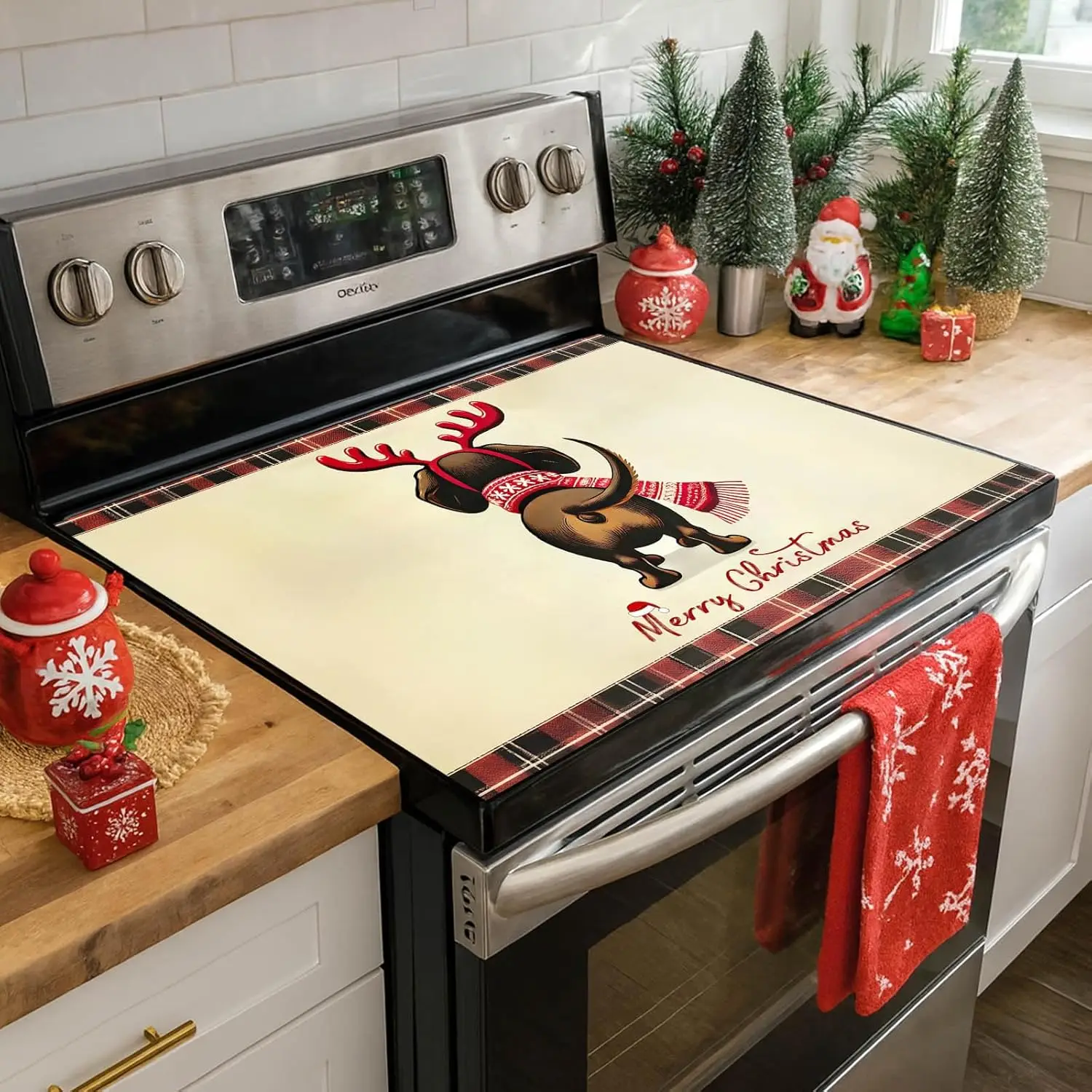 

Christmas Dog & Reindeer Stove Cover – Heat-Resistant Mat for Electric Glass Cooktops, RV & Holiday Kitchen Decor
