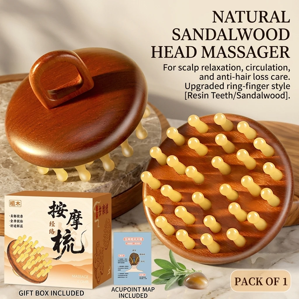 New Multi-Functional Wood Massage Comb Scalp Head Massager Natural Sandalwood Circular Tooth Guasha Scraping Body Massager