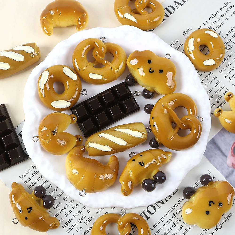 1pc Cute Simulation Food Charms Kids Toys Resin Croissants Puffs Doughnut Cookies Pendants for Necklace Keychain Jewelry DIY