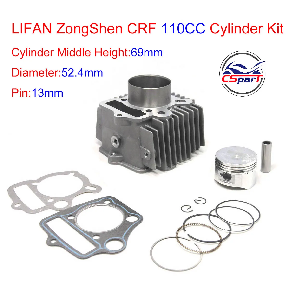 110cc 52.4MM 13MM Piston Rings Gasket Kit  ATV Dirt Pit Bikes Kazuma SunL Taotao Lifan ZongShen Loncin