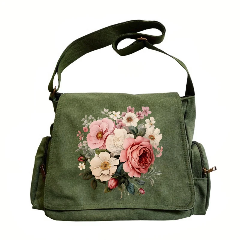 

Винтажная женская сумка через плечо из холщовой ткани с цветочным принтом, вместительная сумка для ноутбука, дорожная сумка-мессенджер.