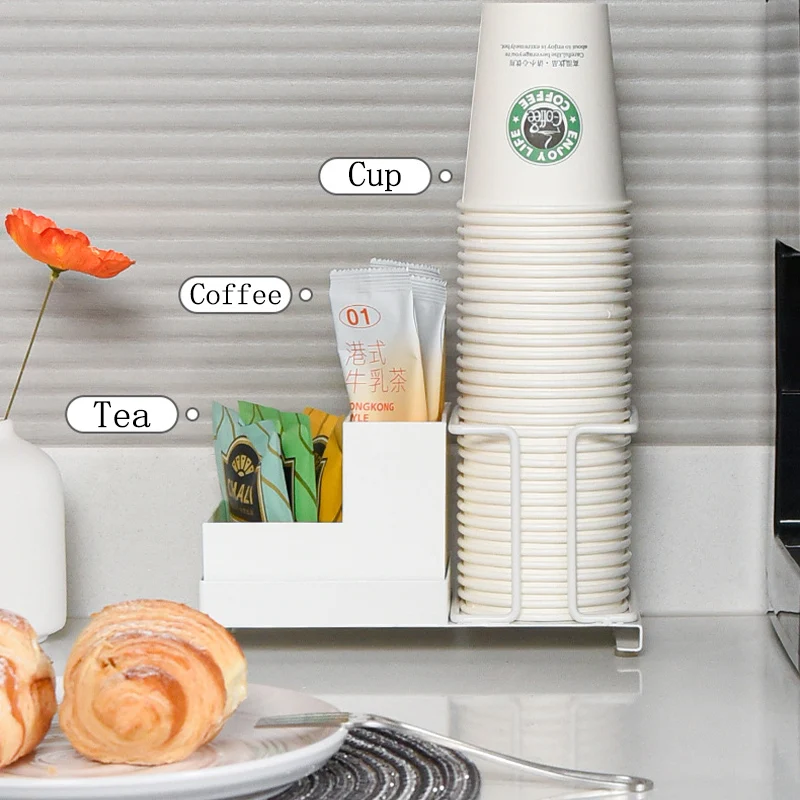 Coffee Station Organizer Paper Cup Holder Coffee Condiment Tea Bags Storage Rack for Home Kitchen Office