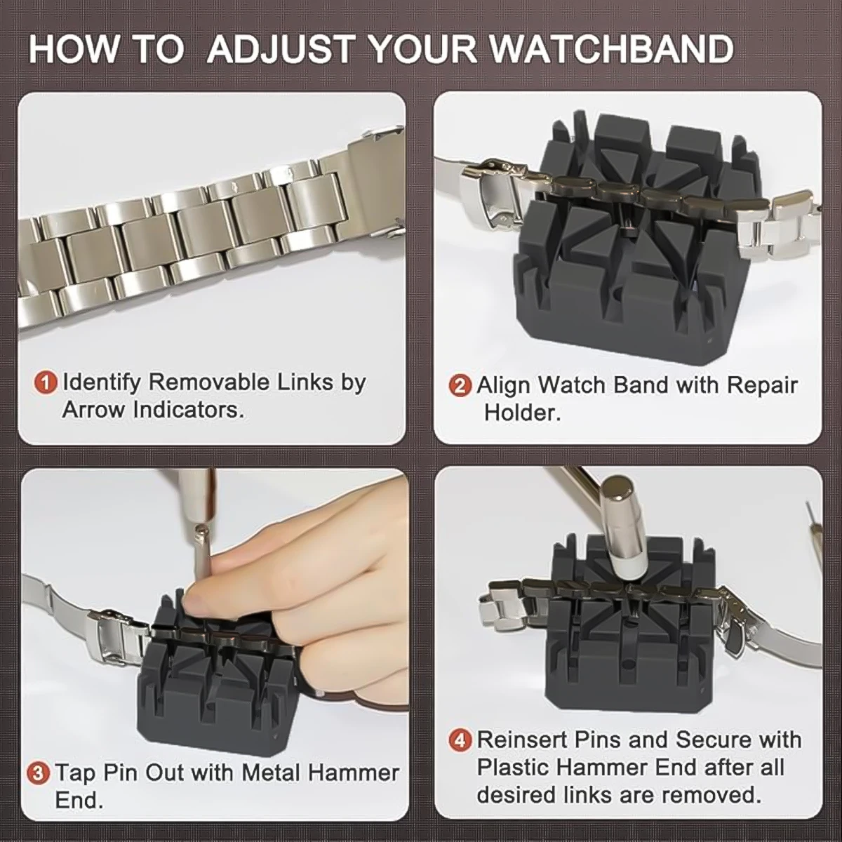 1/5PCS Watch Strap Link Remover Repair Tool Kit Watch Band Pin Punch Hammer Bracelet Holder Adjust Punching Watchmaker Tool