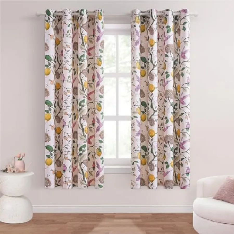 

Blackout Window Curtains 72 Inch Length 2 Panels for Girls Bedroom Spring Cute Fancy Cottage Core Princess Floral Hummingbird P