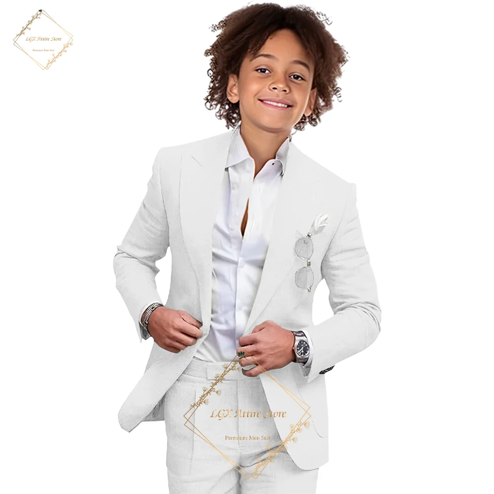 Abito da ragazzo personalizzato in 2 pezzi di lino (giacca + pantaloni) – Leggero e confortevole, ideale per matrimoni, feste e occasioni formali