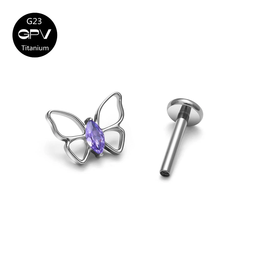 ASTM G23 Titanium Ear Cartilage Nail 16G Personalized Hollow Butterfly Women\'s Perforated Jewelry Internal Thread Earnail