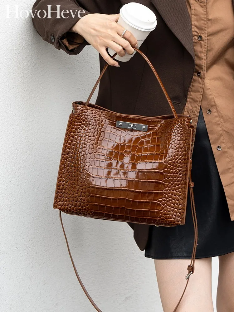 

Designer Office Ladies Retro Buckle Single Shoulder Bag Ladies Genuine Leather Alligator Pattern Fashion Crossbody Bags Handbag