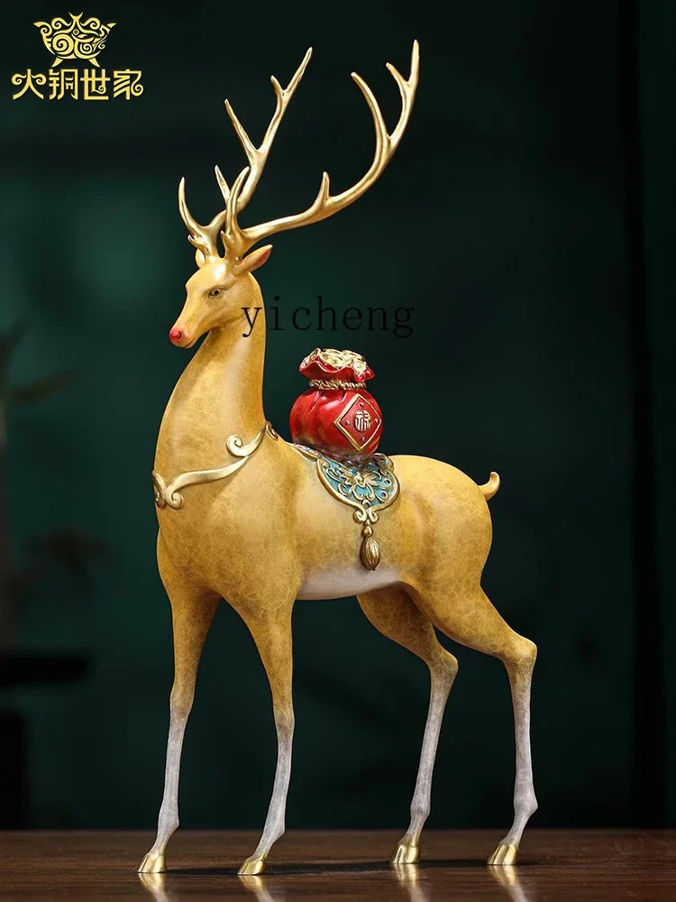 BJ-12  brass deer on the money sika deer ornament home living room wine cabinet decoration