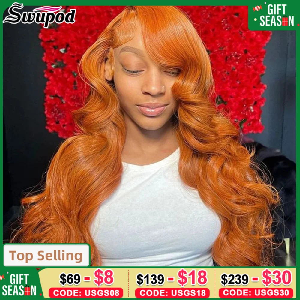 Orange Ginger Color Front Wigs Human Hair Body Wave 13x6 13x4 Hd Lace Frontal Wig Loose Wave Brazilian Transparent Lace Wig