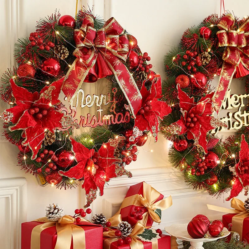 Christmas wreath door hanging 50CM Christmas decorations Christmas tree rattan ornament scene layout door decoration