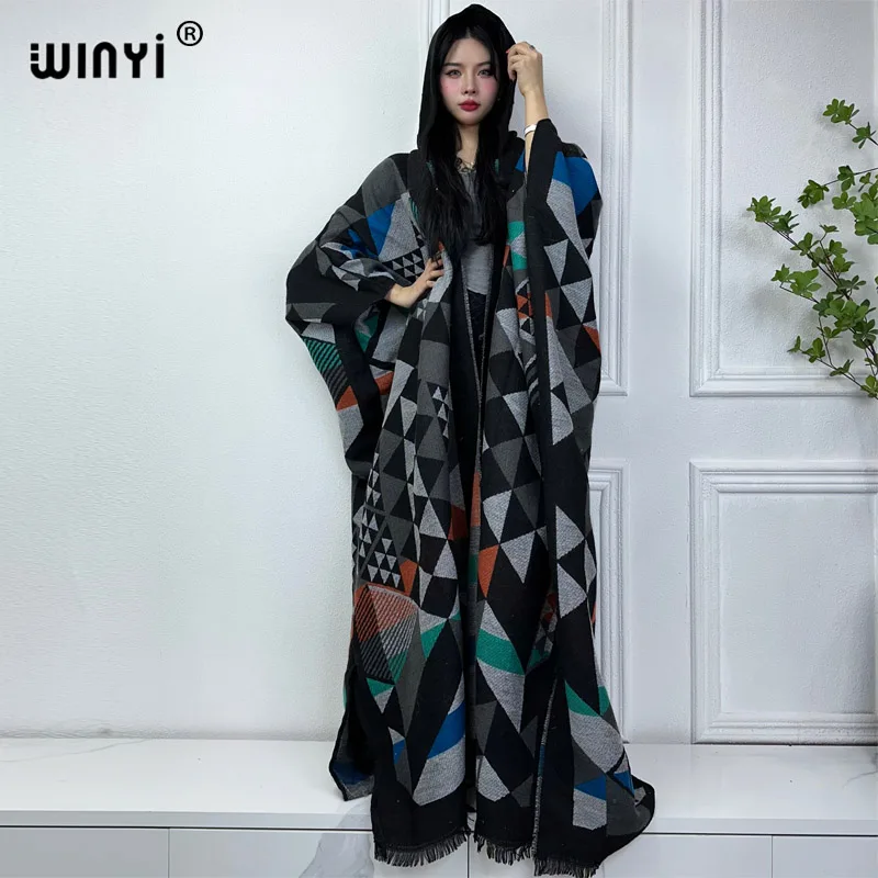 

WINYI new Winter dress outfits Women high quality Coat Loose Thick Warm Female kaftan Coats poncho dress Hooded mop coat Abaya