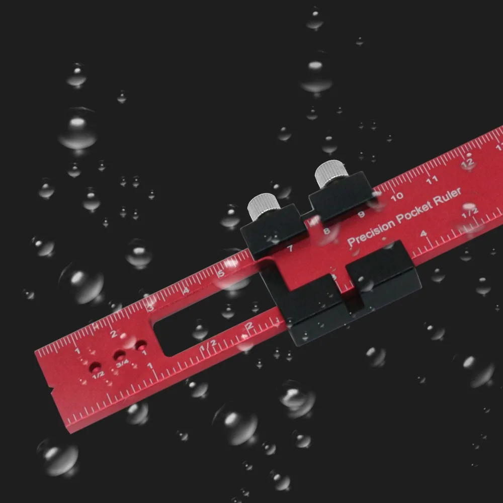 Anti-Slip Woodworking Scriber Gauge Inch and Metric Red Aluminum Alloy Ruler Slide Stop Measuring Marking Ruler For Carpenter