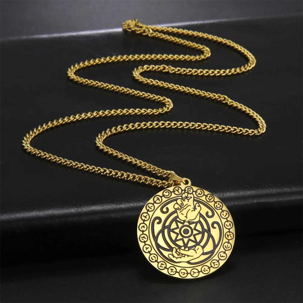 EUEAVAN Pagan Mercury Octogram Round Pendant Necklace Stainless Steel Totem Necklaces Judeo-Christian Wealth Amulet Punk Jewelry