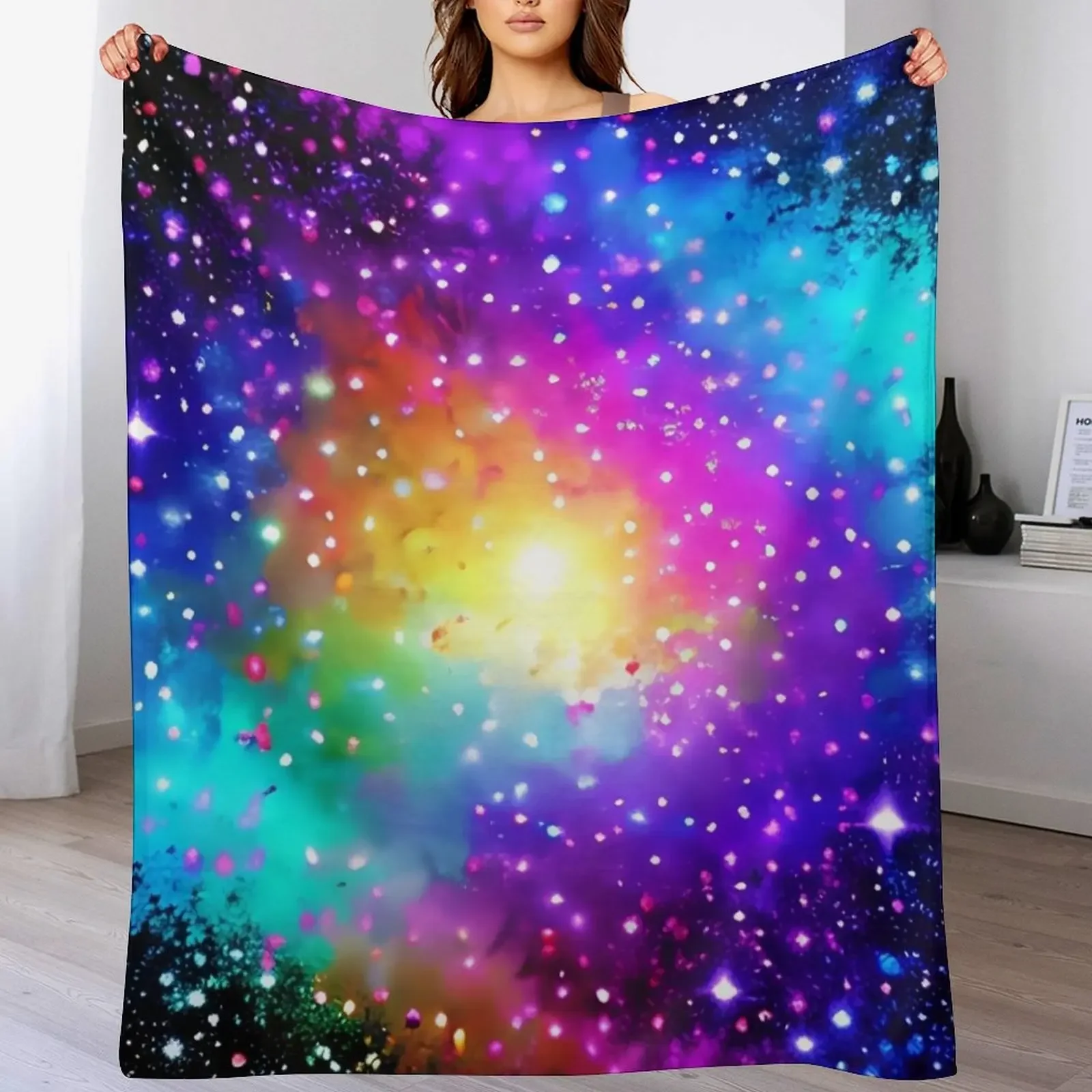 Rainbow Galaxy art Throw Blanket Fade Resistant Durable Throw Blanket