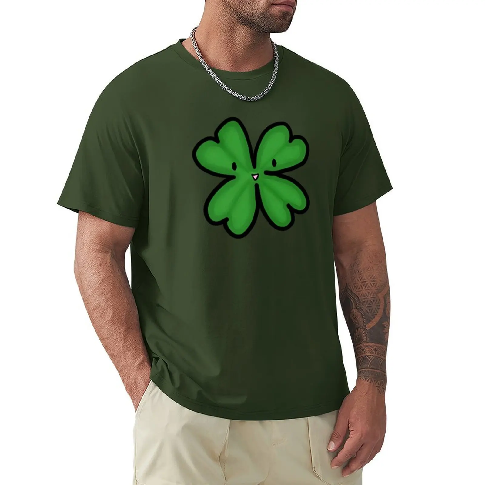 Lucky Four-Leaf Clover T-Shirt tops heavyweights mens graphic t-shirts