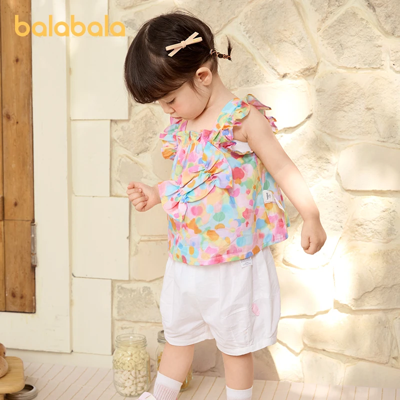 Balabala  Baby Outfit Girls 2024 Summer New Baby Short Sleeve Two-Piece Set Sweet Cute Fashionable