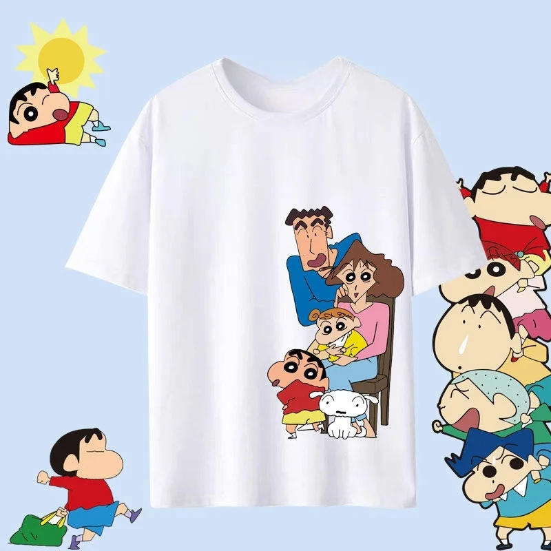 Crayon Shin Chan Family Portrait Print T Shirt Men Women Cute Cartoon Casual Short Sleeve Anime Tee