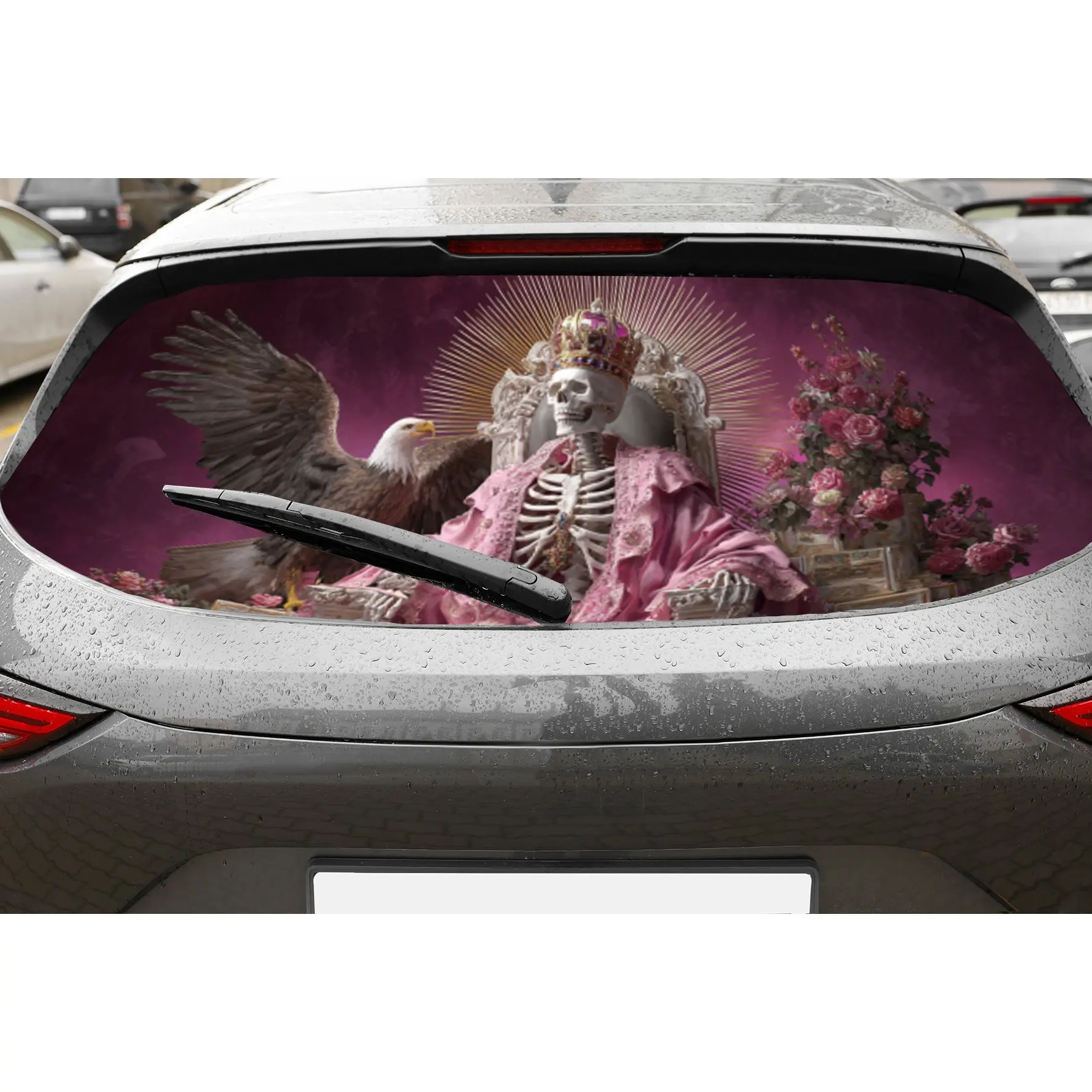 

Классический розовый халат, скелет, король и орел, наклейка на заднее окно автомобиля, виниловая наклейка с защитой от царапин, водонепроницаемая наклейка