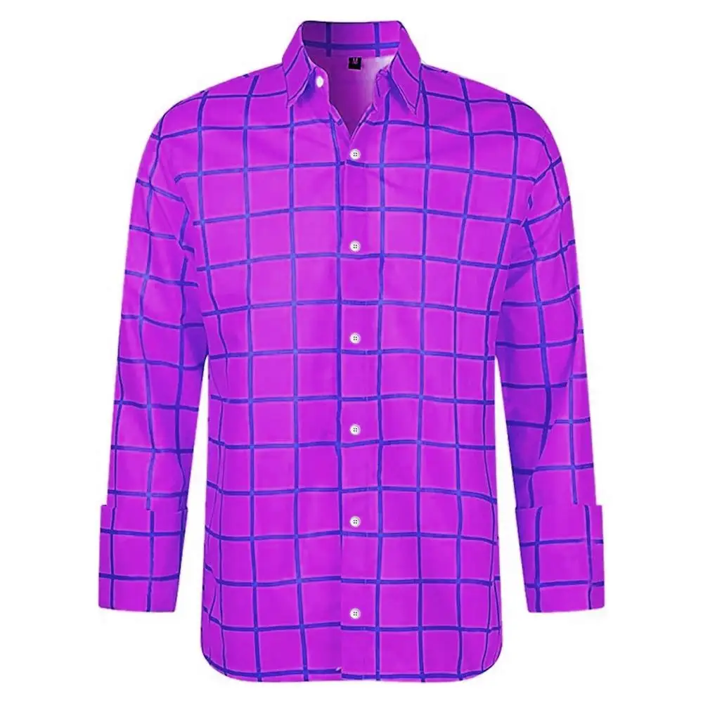 New Men's Shirt 3D Plaid Print Long Sleeve Shirt Men's Cartoon Same Style Shirt Men's Oversized Clothing Fashion Lapel Top image 3