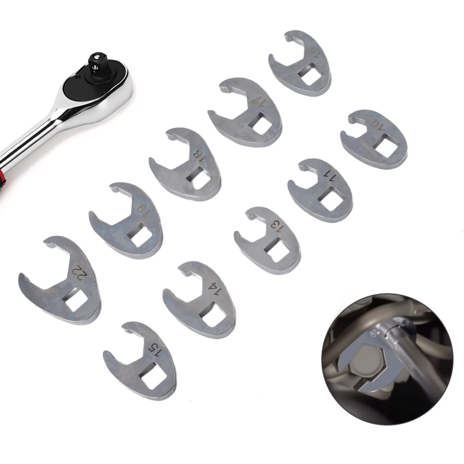 10pcs Crowfoot Wrench Set 3/8Inch Drive Open-End Spanner For Torque Wrench 10mm-22mm Spanner For Tight Spaces Metal Wrench Tool