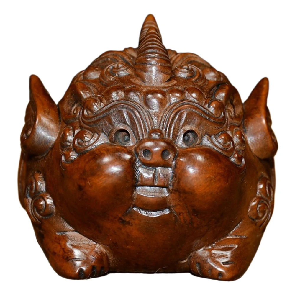

Wooden Statues Sculpture Pixiu Chinese Mythical Beast Figurine Artisan Carved Guardian Feng Shui Decoration Gift Home