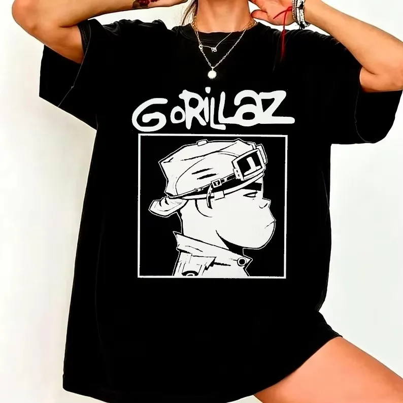 2-D Monochromatic Portrait Gorillaz Rock Band Graphic T-Shirt Cotton Men Women Streetwear Tee
