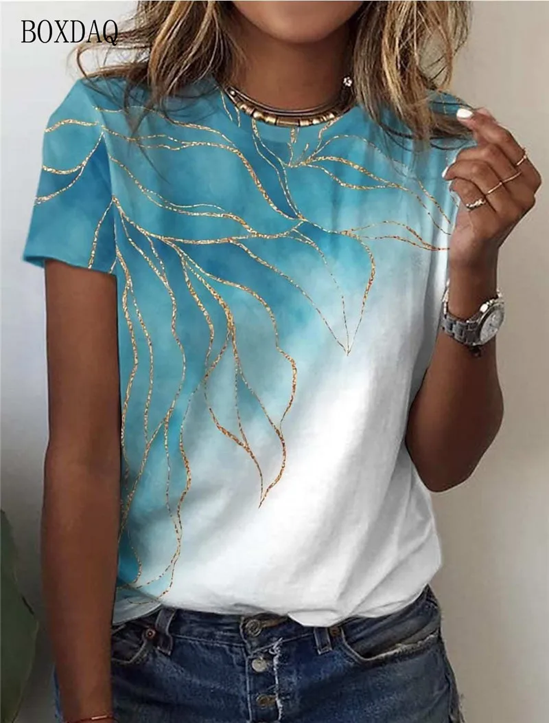 

Short Sleeve Gradient Women Fashion T-Shirts Summer 3D Tie-dye Print Streetwear Ladies Tee Trend O-Neck Casual Tops Plus Size