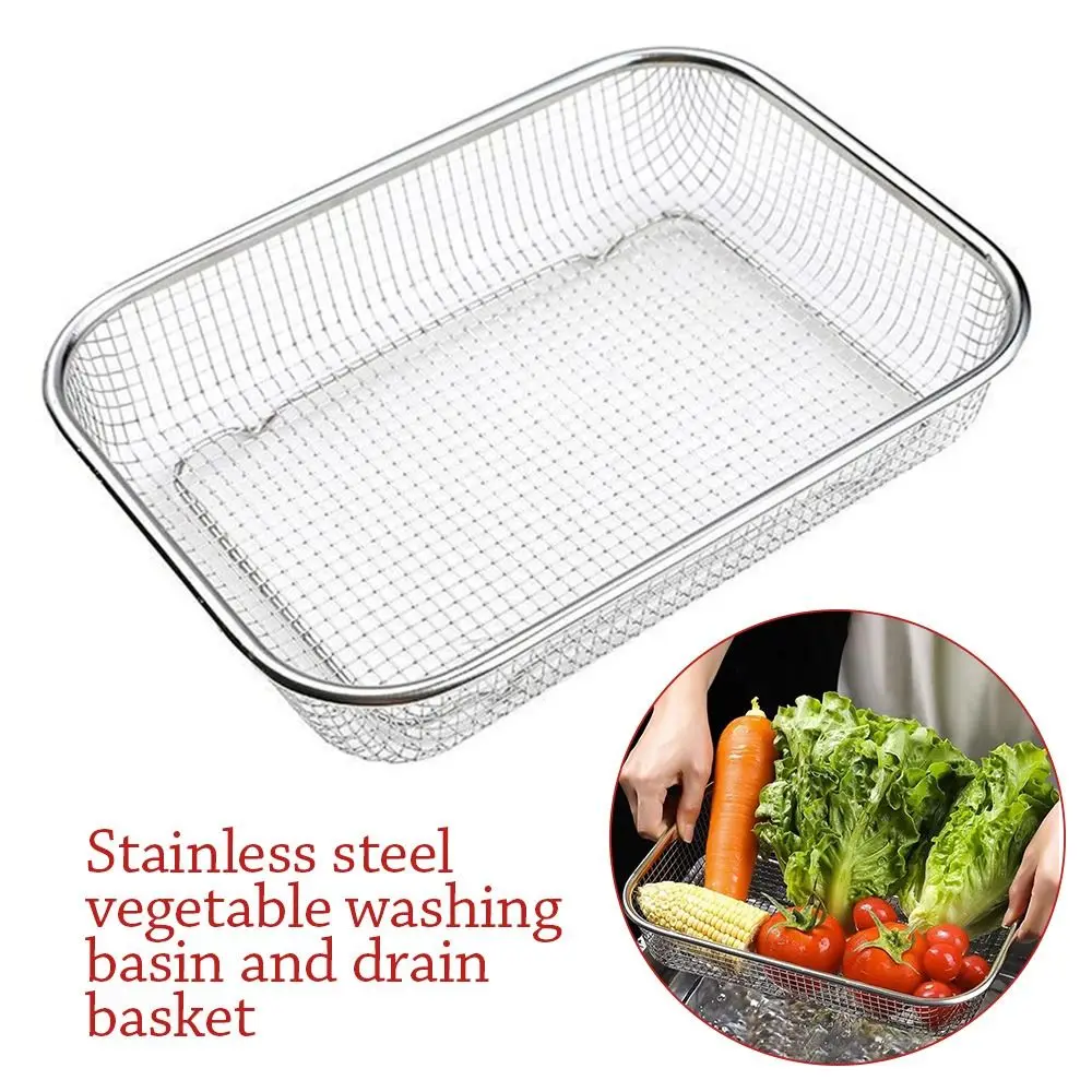 New Stainless Steel Washing basket Square Handles Storage Baskets Storage Basket Sink Strainer Colander Mesh Colander
