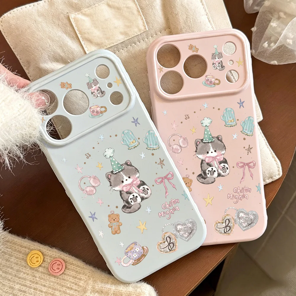 

Light Blue Party Kitten Large Window Phone Case for Apple iPhone 17 16 15 ProMax 17 16 15 14 13 12 11 Cases skin-friendly touch