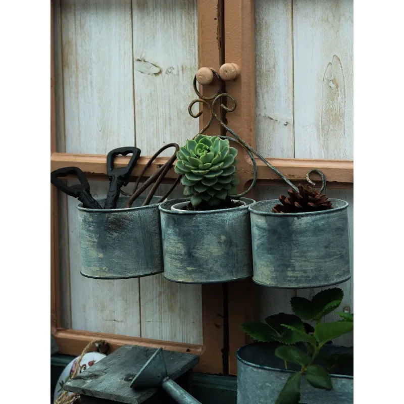 Cubo de flores de hierro forjado Vintage, maceta, florero, adorno decorativo, fotografía de jardín de comestibles