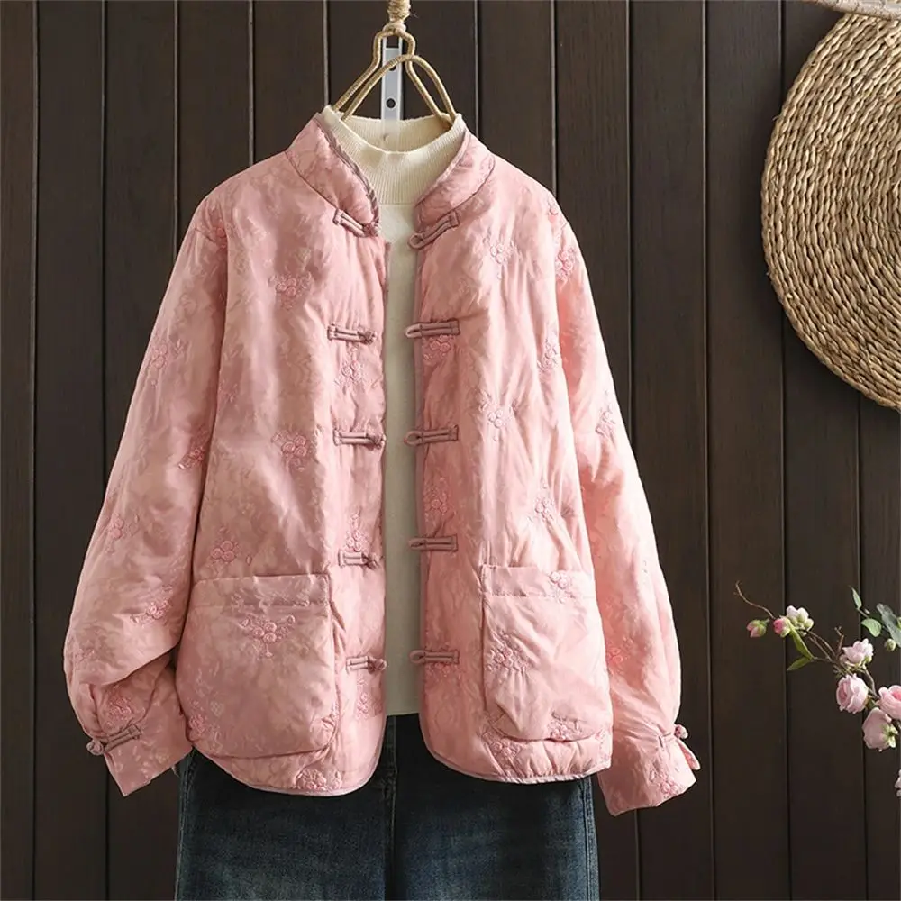Women's New Chinese National Style Loose Cotton-padded Jacket Winter Casual Stand-up Collar Embroidered Thick Retro Buckle Coat