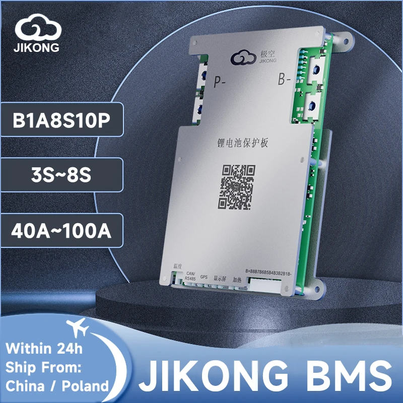 JIKONG BMS B1A8S10P with BT CAN Heat for 4S~8S 1A 2A Active Balance Current Continuous Discharge 100A Li-ion LiFePo4 LTO JKBMS