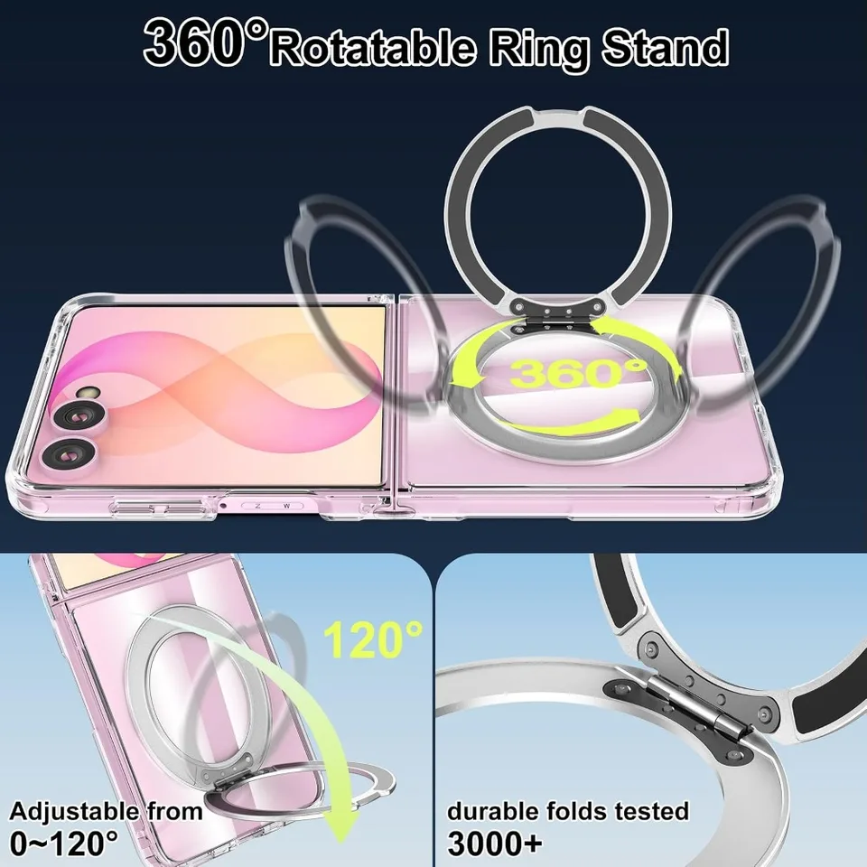 Soporte con pata de lujo para funda Magsafe para Samsung Galaxy Z Flip 8 Flip8, transparente magnética, carga inalámbrica para Flip 7 6 5 2