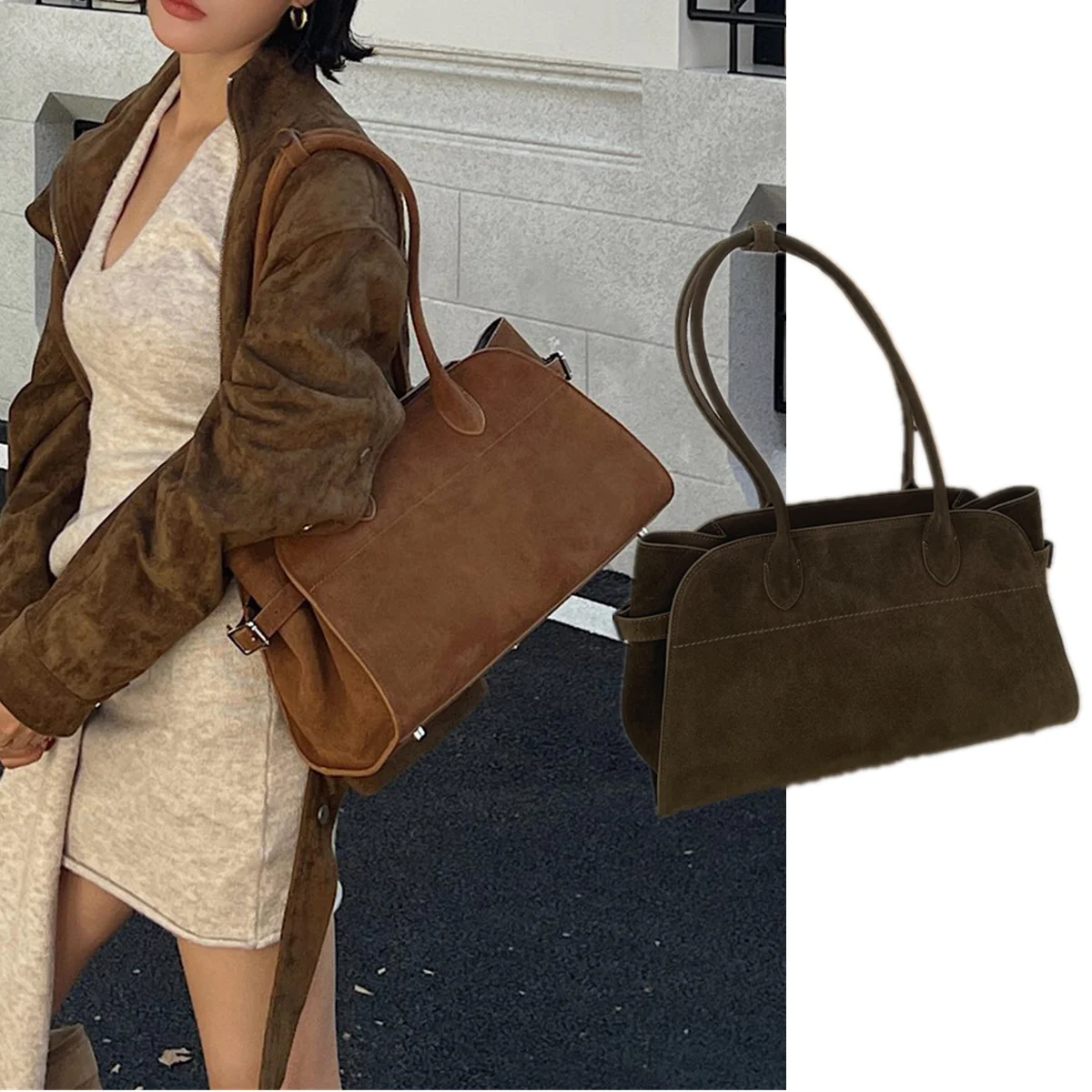 

Jenny & Dave Минималистичная большая сумка Большая вместительная дорожная сумка Замшевая женская сумка Сумка подмышками Сумка на плечо Женская